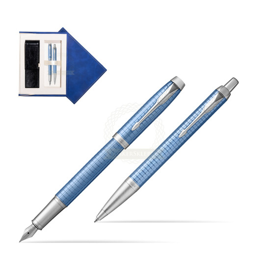 Zestaw Prezentowy Parker Pióro wieczne + Długopis IM Premium Niebieski CT w granatowym pudełku zamszowym