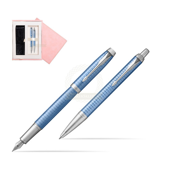 Zestaw Prezentowy Parker Pióro wieczne + Długopis IM Premium Niebieski CT w różowym pudełku zamszowym