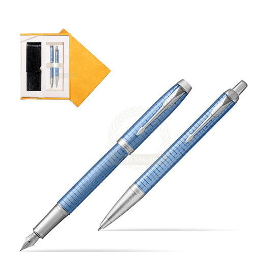 Zestaw Prezentowy Parker Pióro wieczne + Długopis IM Premium Niebieski CT w żółtym pudełku zamszowym