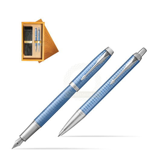 Zestaw Prezentowy Parker Pióro wieczne + Długopis IM Premium Niebieski CT w pudełku drewnianym Honey Double Ecru