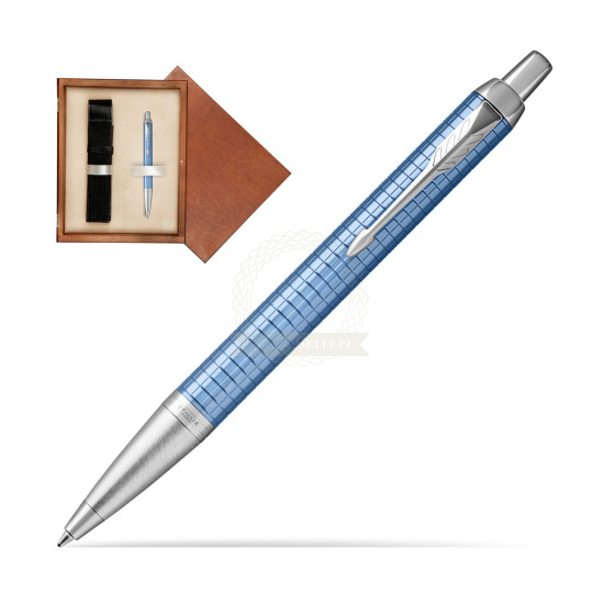 Długopis Parker IM Premium Niebieski CT w pudełku drewnianym Mahoń Single Ecru