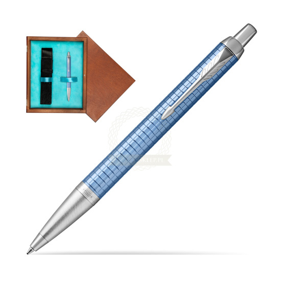 Długopis Parker IM Premium Niebieski CT w pudełku drewnianym Mahoń Single Turkus
