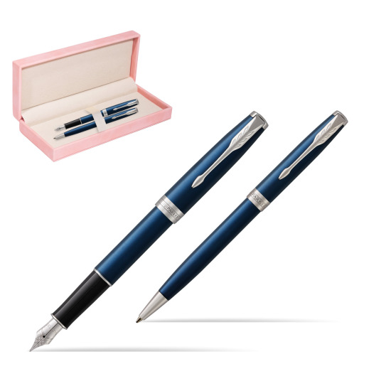Zestaw prezentowy Parker Pióro wieczne + Długopis Sonnet Niebieska Laka CT w różowym pudełku zamszowym