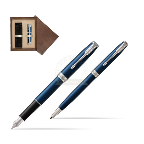 Zestaw prezentowy Parker Pióro wieczne + Długopis Sonnet Niebieska Laka CT w pudełku drewnianym Wenge Double Ecru