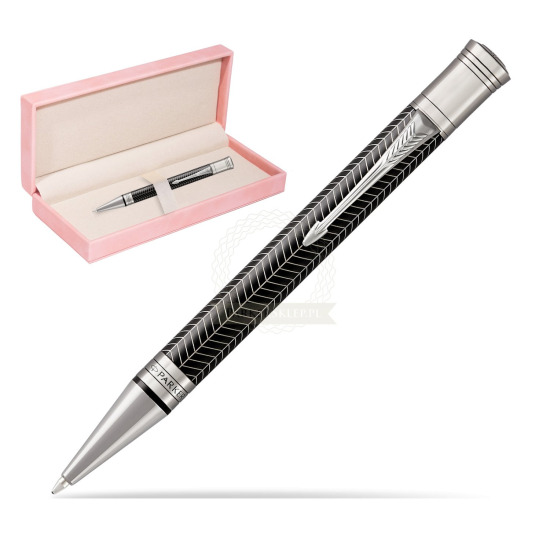 Długopis Parker Duofold Centennial Prestige Czarna Jodełka RT w różowym pudełku zamszowym