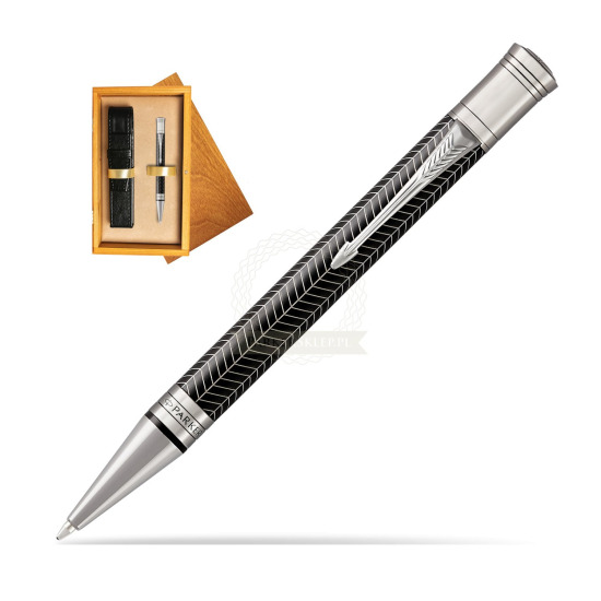Długopis Parker Duofold Centennial Prestige Czarna Jodełka RT w pudełku drewnianym Honey Single Ecru
