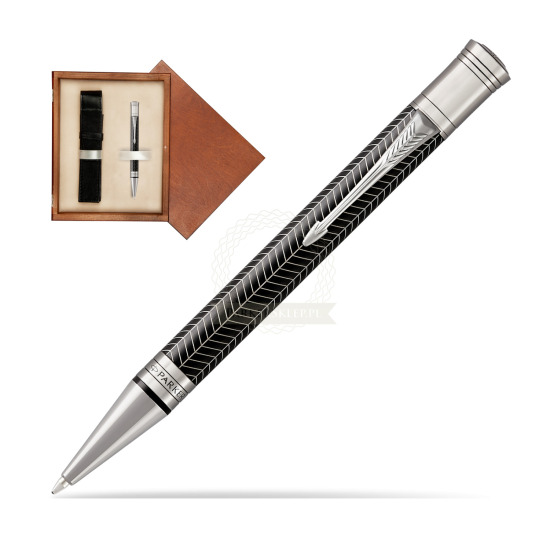 Długopis Parker Duofold Centennial Prestige Czarna Jodełka RT w pudełku drewnianym Mahoń Single Ecru