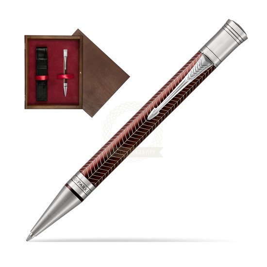 Długopis Parker Centennial Duofold Prestige Burgundowa Jodełka CT w pudełku drewnianym Wenge Single Bordo