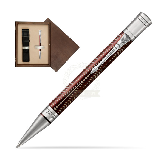 Długopis Parker Centennial Duofold Prestige Burgundowa Jodełka CT w pudełku drewnianym Wenge Single Ecru