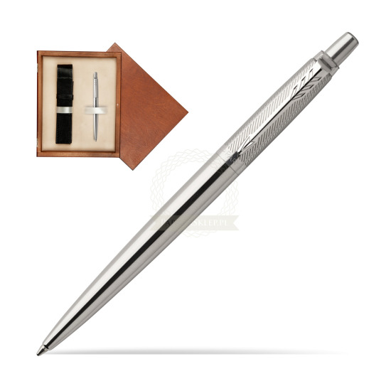Długopis Jotter Premium Stal Diagonal CT w pudełku drewnianym Mahoń Single Ecru
