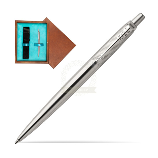 Długopis Jotter Premium Stal Diagonal CT w pudełku drewnianym Mahoń Single Turkus