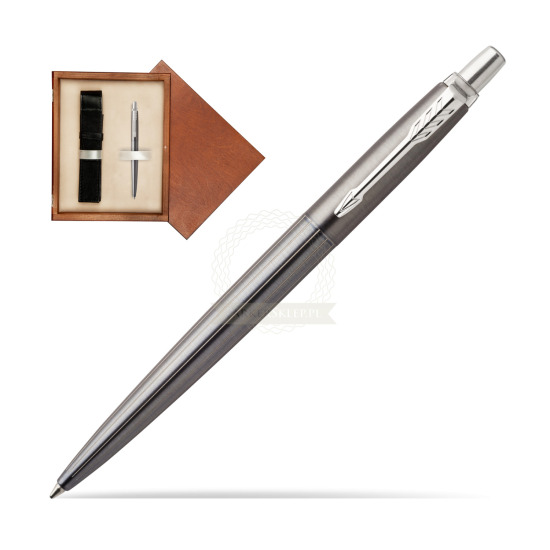 Długopis Parker Jotter Premium Szary Oxford CT w pudełku drewnianym Mahoń Single Ecru