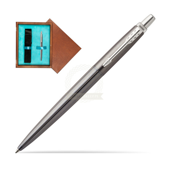 Długopis Parker Jotter Premium Szary Oxford CT w pudełku drewnianym Mahoń Single Turkus