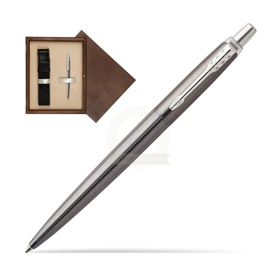 Długopis Parker Jotter Premium Szary Oxford CT w pudełku drewnianym Wenge Single Ecru