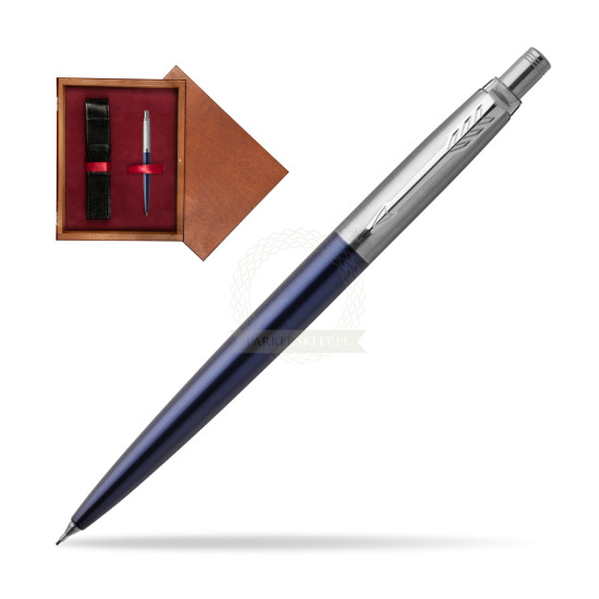 Ołówek Parker Jotter Niebieski Royal CT w pudełku drewnianym Mahoń Single Bordo