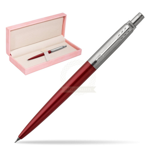 Ołówek Parker Jotter Czerwony Kensington CT w różowym pudełku zamszowym