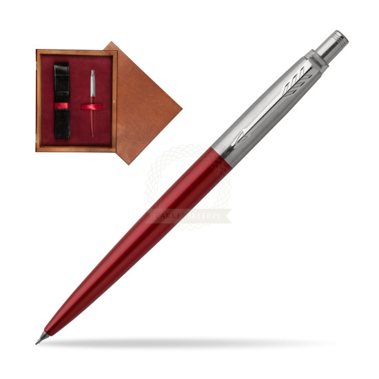 Ołówek Parker Jotter Czerwony Kensington CT w pudełku drewnianym Mahoń Single Bordo