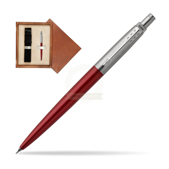 Ołówek Parker Jotter Czerwony Kensington CT w pudełku drewnianym Mahoń Single Ecru