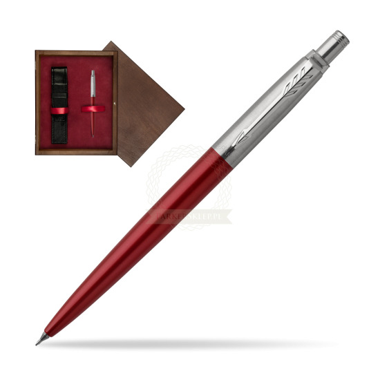 Ołówek Parker Jotter Czerwony Kensington CT w pudełku drewnianym Wenge Single Bordo