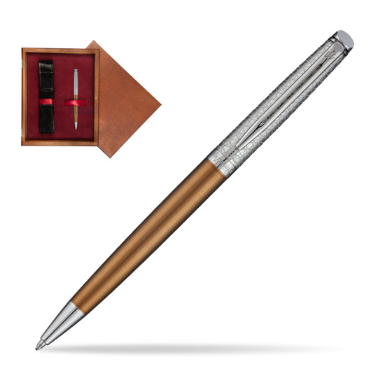 Długopis Waterman Hemisphere Privée Satynowy Brąz CT w pudełku drewnianym Mahoń Single Bordo