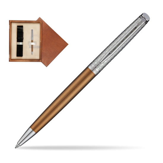 Długopis Waterman Hemisphere Privée Satynowy Brąz CT w pudełku drewnianym Mahoń Single Ecru