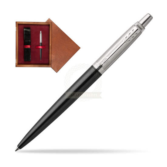 Długopis Parker Jotter Premium Żelowy Ciemnoszary Tower CT w pudełku drewnianym Mahoń Single Bordo