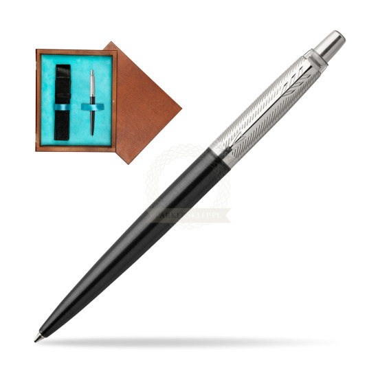Długopis Parker Jotter Premium Żelowy Ciemnoszary Tower CT w pudełku drewnianym Mahoń Single Turkus