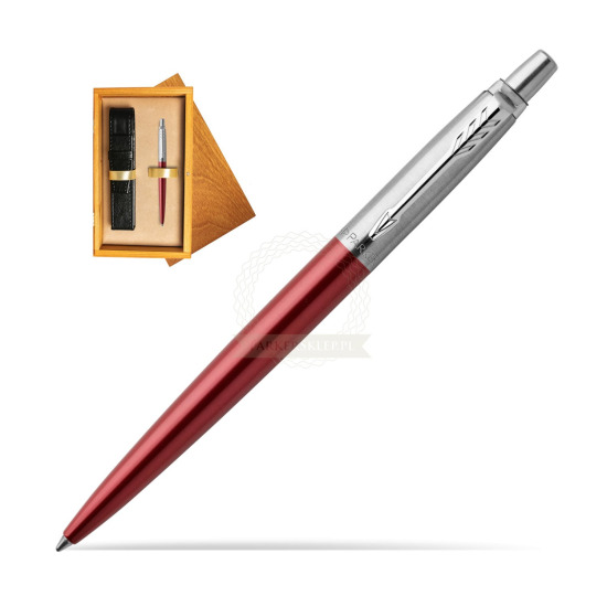 Długopis Parker Jotter Żelowy Czerwony Kensington CT w pudełku drewnianym Honey Single Ecru