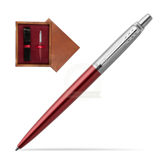 Długopis Parker Jotter Żelowy Czerwony Kensington CT w pudełku drewnianym Mahoń Single Bordo