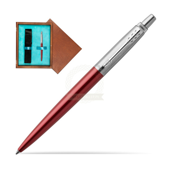Długopis Parker Jotter Żelowy Czerwony Kensington CT w pudełku drewnianym Mahoń Single Turkus