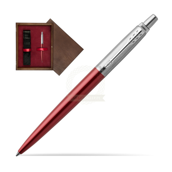 Długopis Parker Jotter Żelowy Czerwony Kensington CT w pudełku drewnianym Wenge Single Bordo