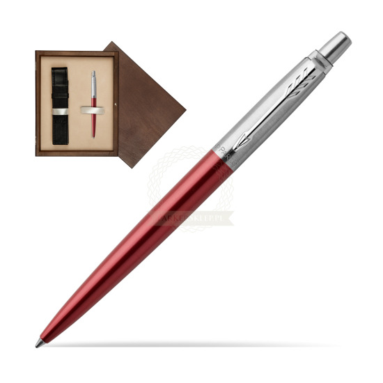 Długopis Parker Jotter Żelowy Czerwony Kensington CT w pudełku drewnianym Wenge Single Ecru