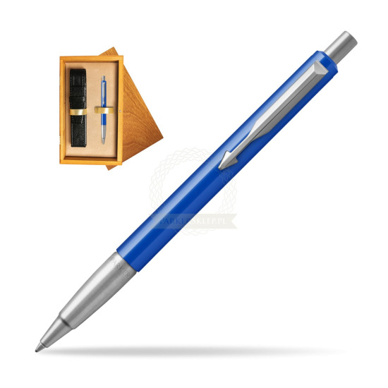 Długopis Parker Vector Standard Niebieski w pudełku drewnianym Honey Single Ecru