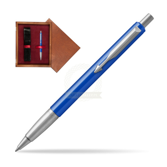 Długopis Parker Vector Standard Niebieski w pudełku drewnianym Mahoń Single Bordo