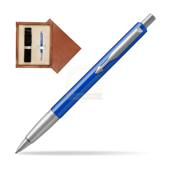 Długopis Parker Vector Standard Niebieski w pudełku drewnianym Mahoń Single Ecru