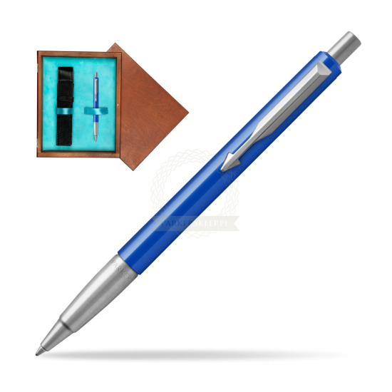 Długopis Parker Vector Standard Niebieski w pudełku drewnianym Mahoń Single Turkus