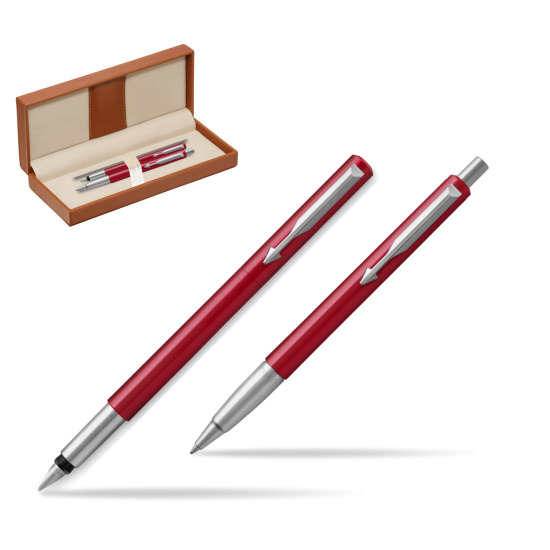 Zestaw prezentowy Parker Pióro + Długopis Vector Czerwony CT w pudełku classic brown