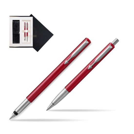 Zestaw prezentowy Parker Pióro + Długopis Vector Czerwony CT w czarnym pudełku zamszowym
