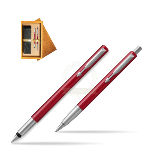 Zestaw prezentowy Parker Pióro + Długopis Vector Czerwony CT w pudełku drewnianym Honey Double Ecru