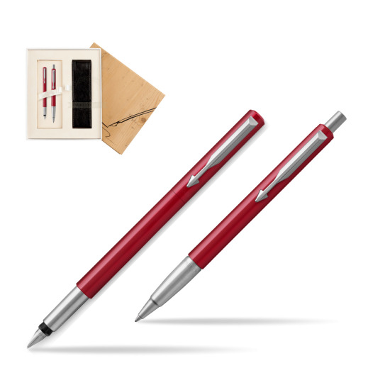 Zestaw prezentowy Parker Pióro + Długopis Vector Czerwony CT w pudełku Jubileusz 2