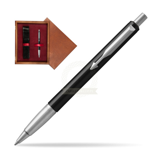 Długopis Parker Vector Standard Czarny w pudełku drewnianym Mahoń Single Bordo