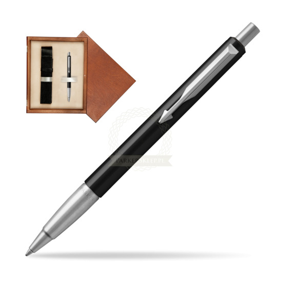 Długopis Parker Vector Standard Czarny w pudełku drewnianym Mahoń Single Ecru
