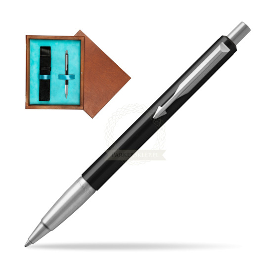 Długopis Parker Vector Standard Czarny w pudełku drewnianym Mahoń Single Turkus