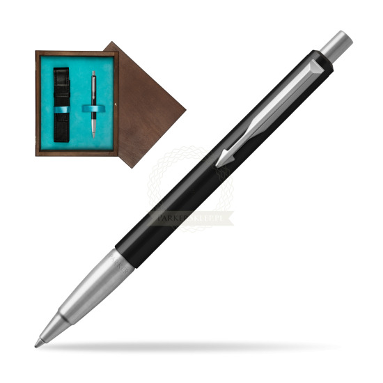 Długopis Parker Vector Standard Czarny w pudełku drewnianym Wenge Single Turkus