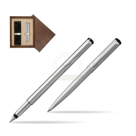 Zestaw prezentowy Parker pióro + długopis Vector Stal CT w pudełku drewnianym Wenge Double Ecru