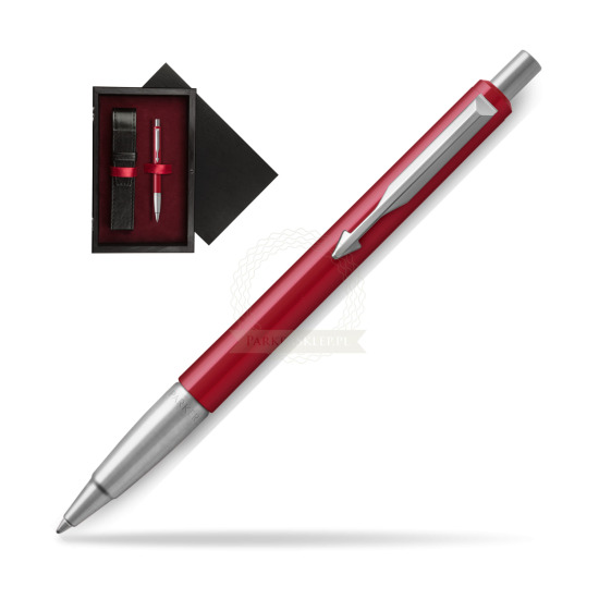 Długopis Parker Vector Czerwony CT 2018 w pudełku drewnianym Czerń Single Bordo