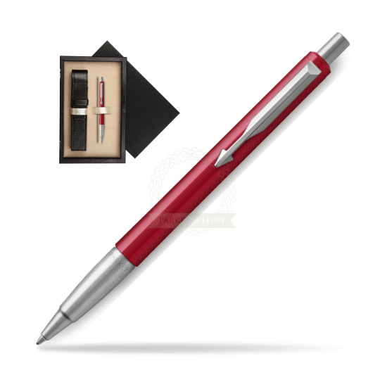 Długopis Parker Vector Czerwony CT 2018 w pudełku drewnianym Czerń Single Ecru