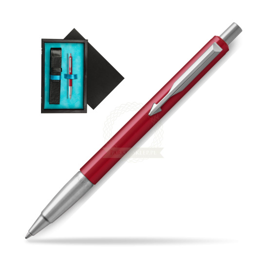 Długopis Parker Vector Czerwony CT 2018 w pudełku drewnianym Czerń Single Turkus