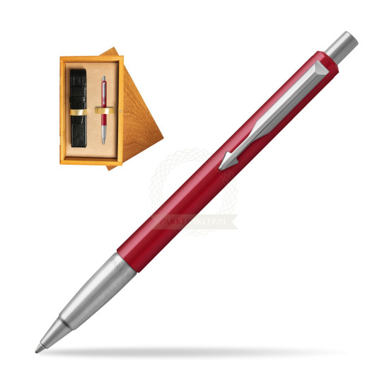 Długopis Parker Vector Czerwony CT 2018 w pudełku drewnianym Honey Single Ecru