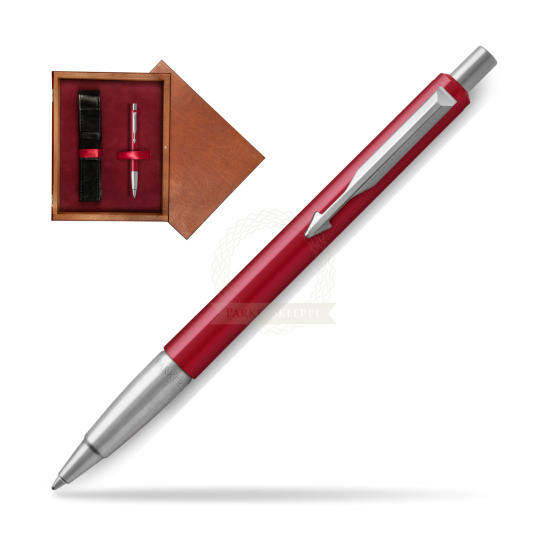 Długopis Parker Vector Czerwony CT 2018 w pudełku drewnianym Mahoń Single Bordo